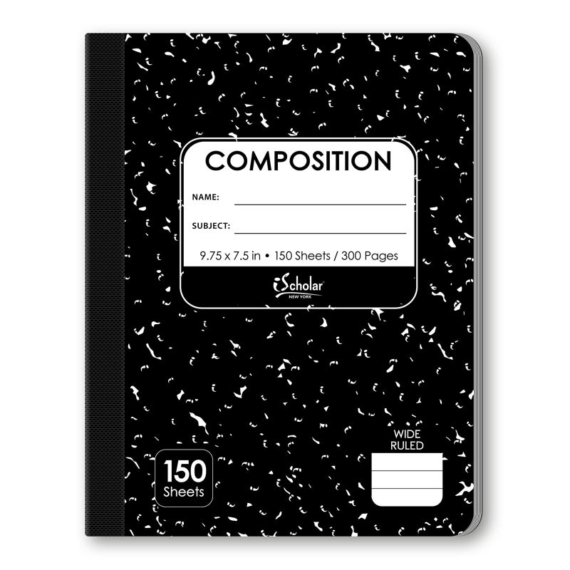iScholar Composition Book, 150 Sheets, Wide Ruled, 9.75 x 7.5-Inches, Black Marble Cover (10150) - Image 1